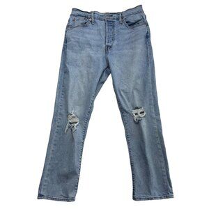 Levis Womens Wedgie Straight Jeans Size 32 Distressed Knee Light Wash Stretch